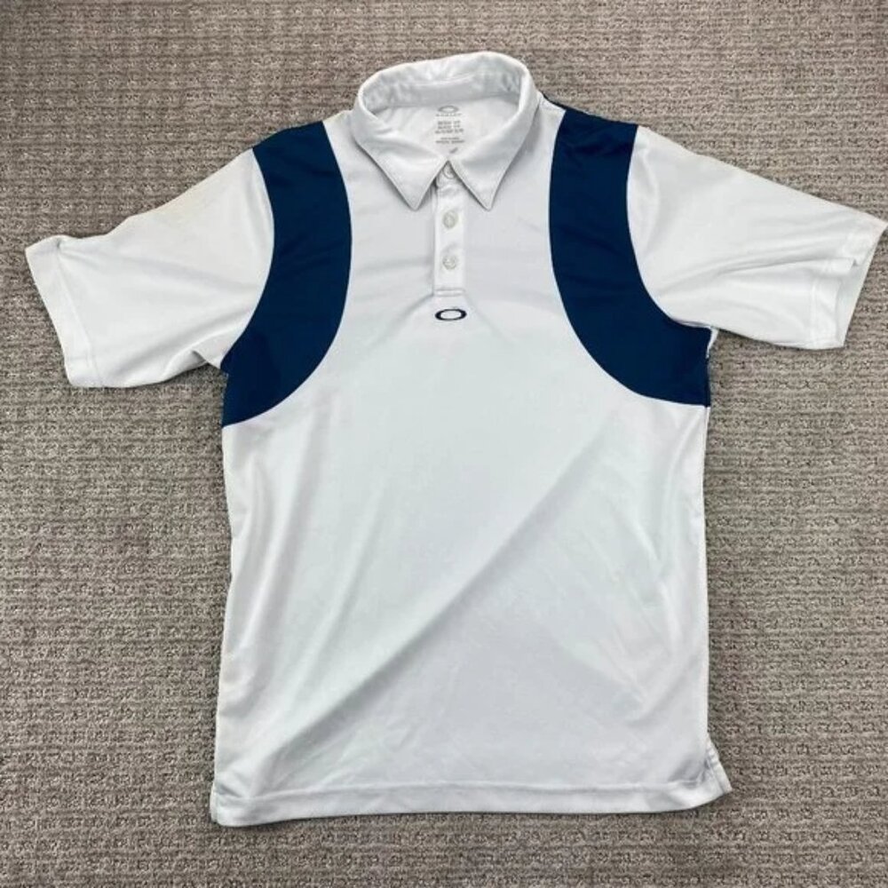 Oakley Shirt Men Small S White Green Casual Polo Embroidered Logo Spell Out
